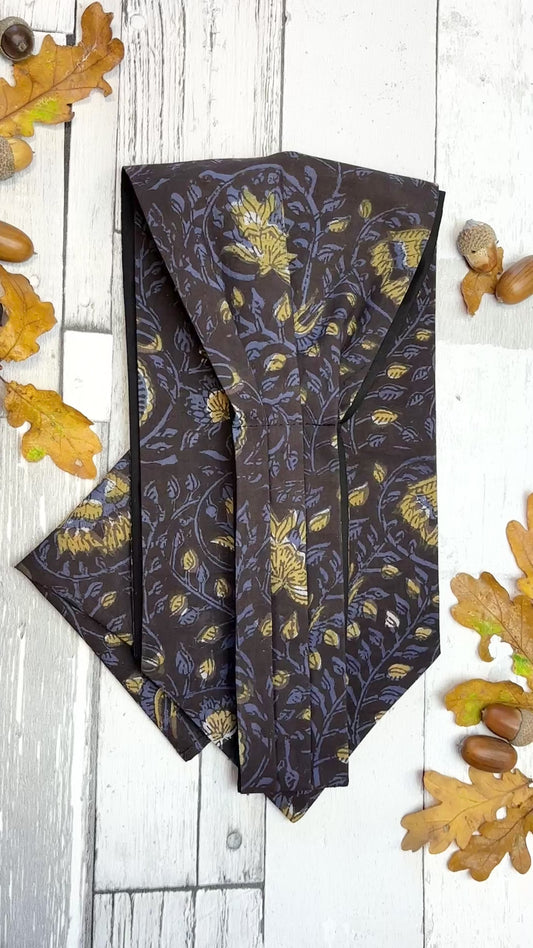 Navy & Mustard Hand-Printed Cotton Cravat