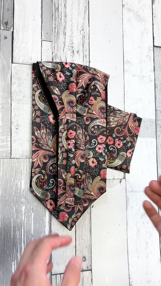 Black Floral Paisley Vegan Silk Cravat