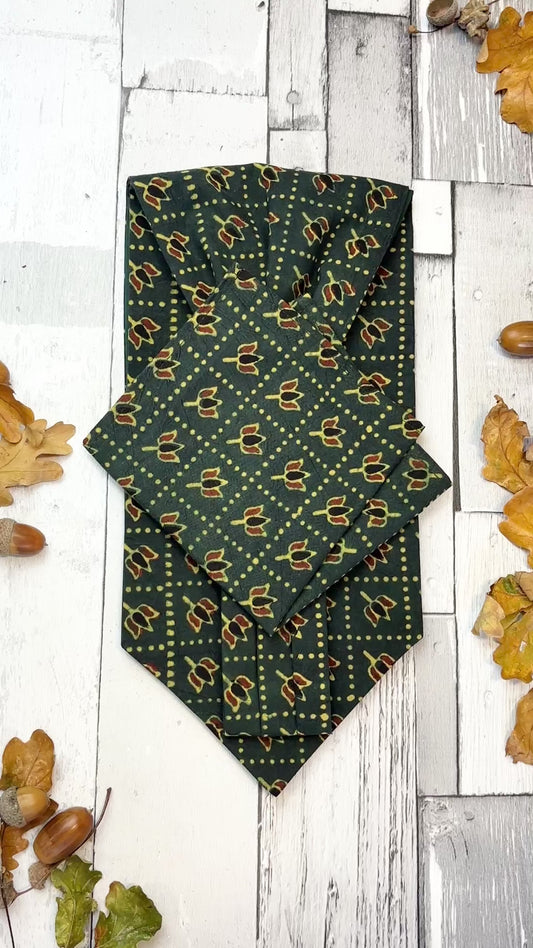 Dark Green Tiles Hand-Printed Cotton Cravat