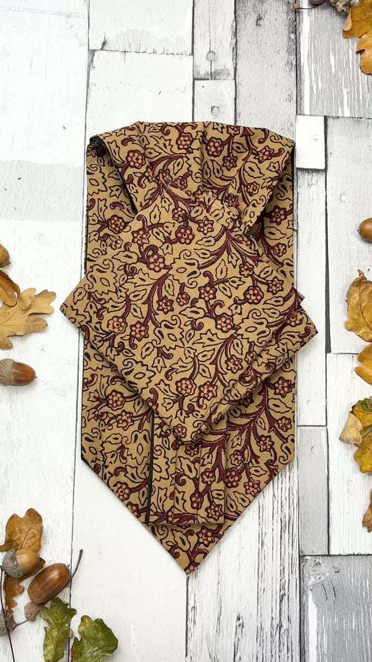 Beige & Claret Vines Hand-Printed Cotton Cravat