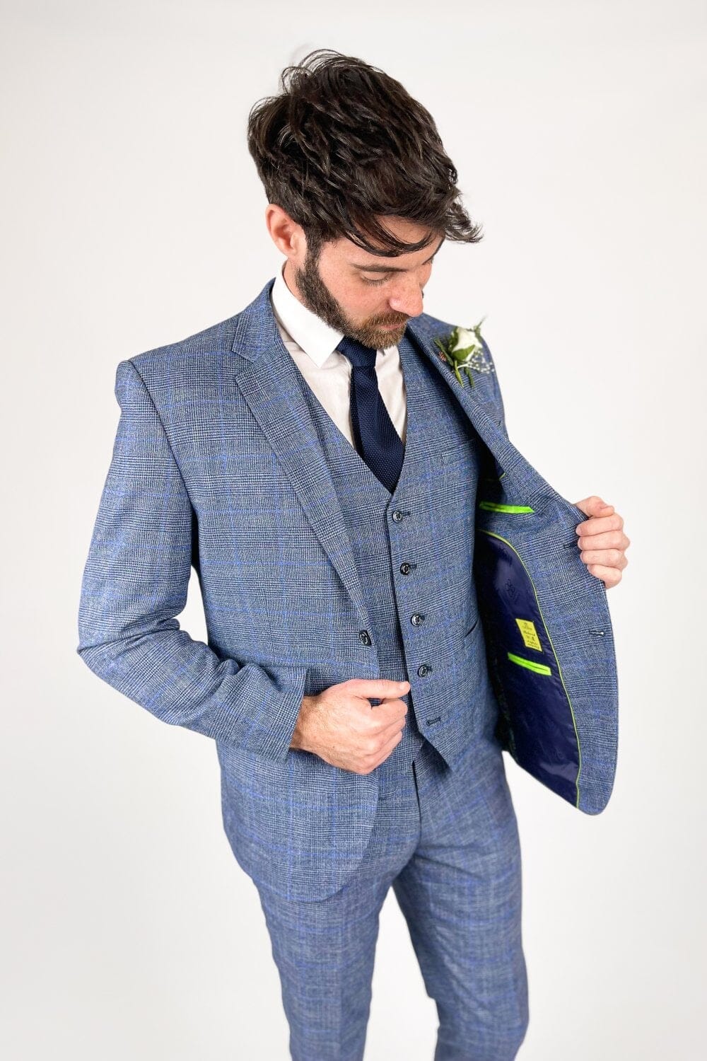 Prince of Wales Blue Check Trousers - STOCK CLEARANCE - Trousers Sale - 