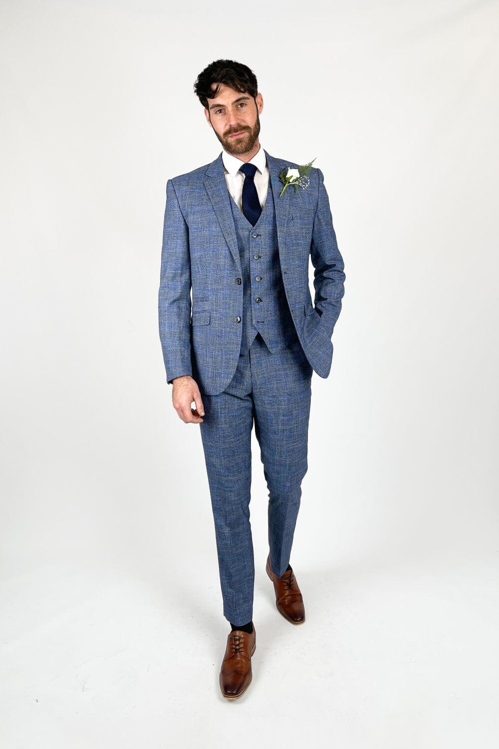 Prince of Wales Blue Check Trousers - STOCK CLEARANCE - Trousers Sale - 