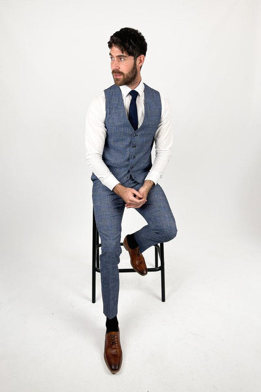 Prince of Wales Blue Check Waistcoat - STOCK CLEARANCE - Waistcoats Sale - 40R 