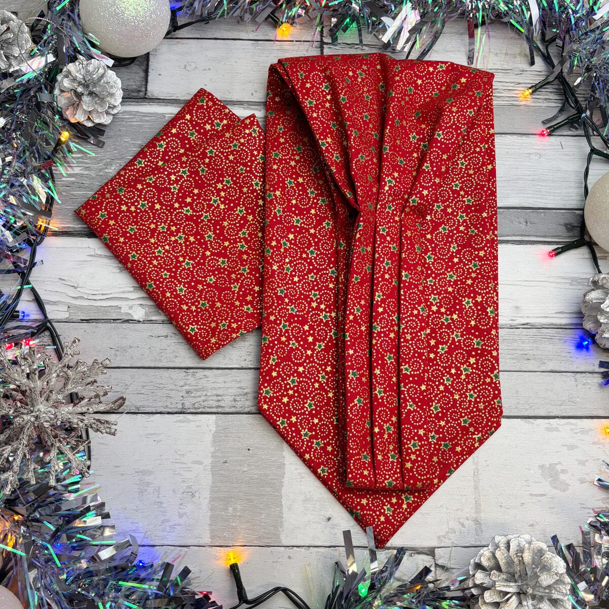 Red & Gold Christmas Swirls Cravat - Cravats - 