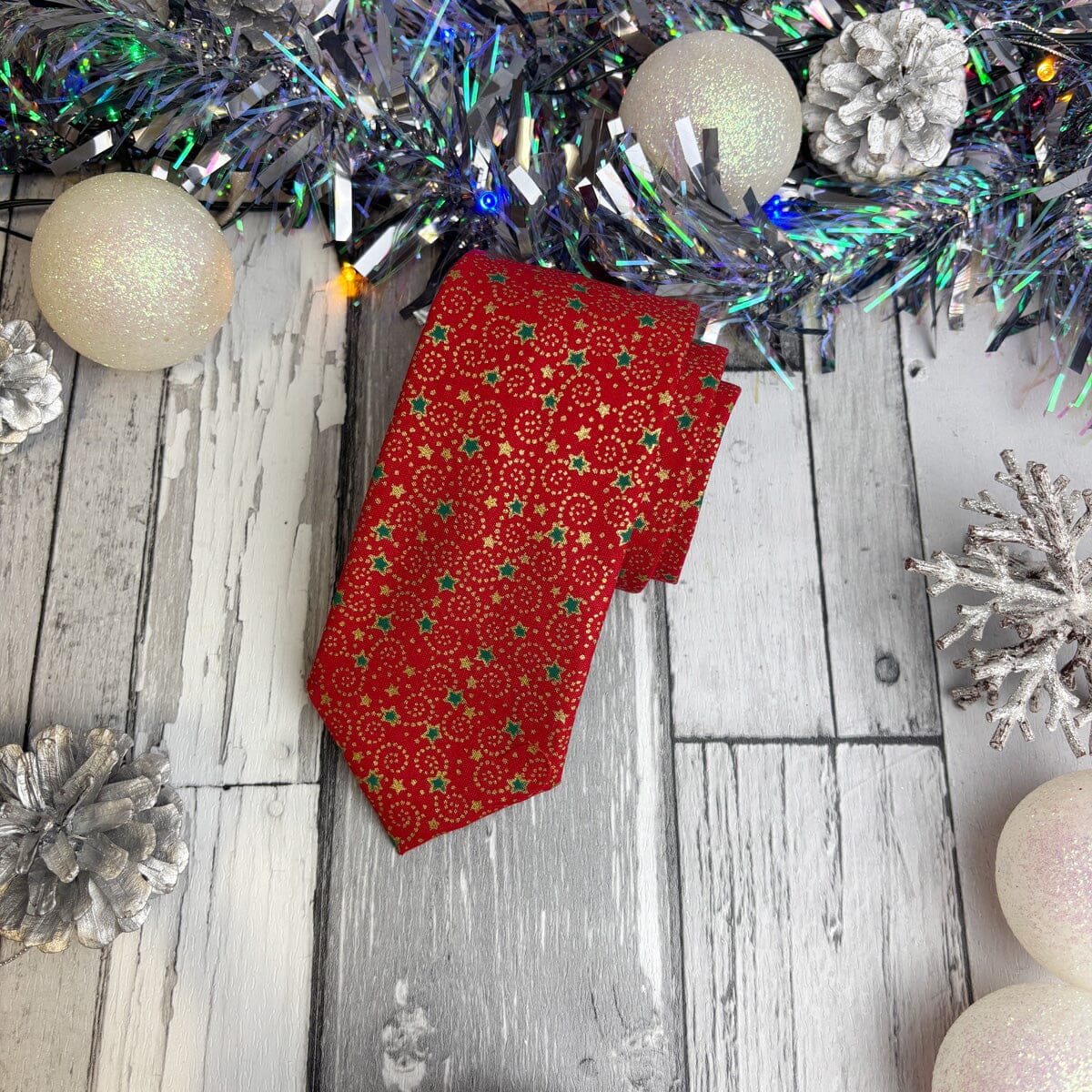 Red & Gold Christmas Swirls Tie - Ties - 