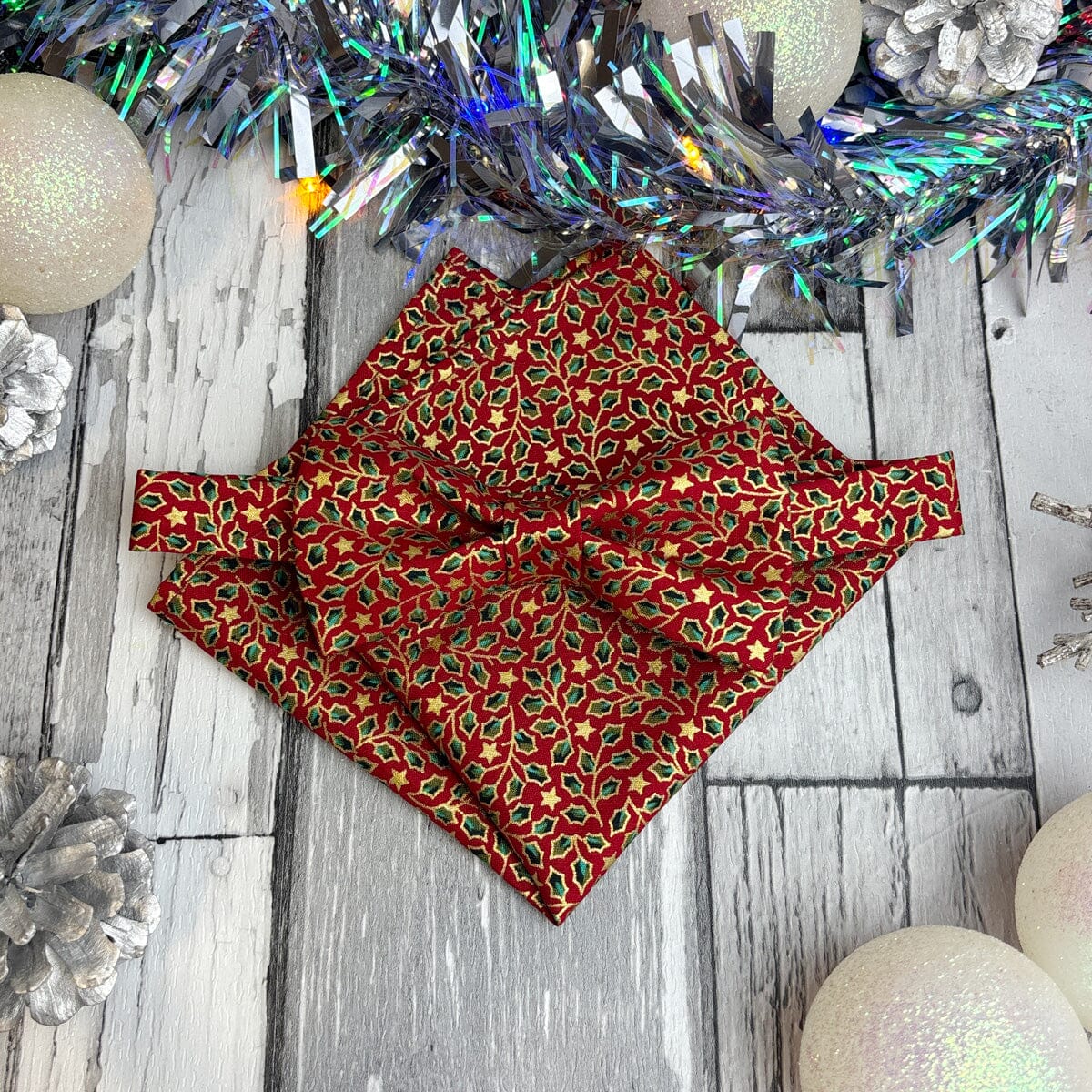 Red & Gold Holly Leaves Bow Tie - Bow Ties - 