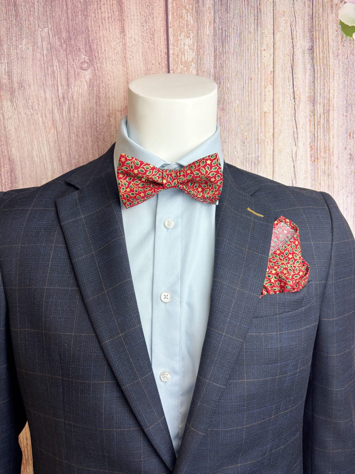 Red & Gold Holly Leaves Bow Tie - Bow Ties - 