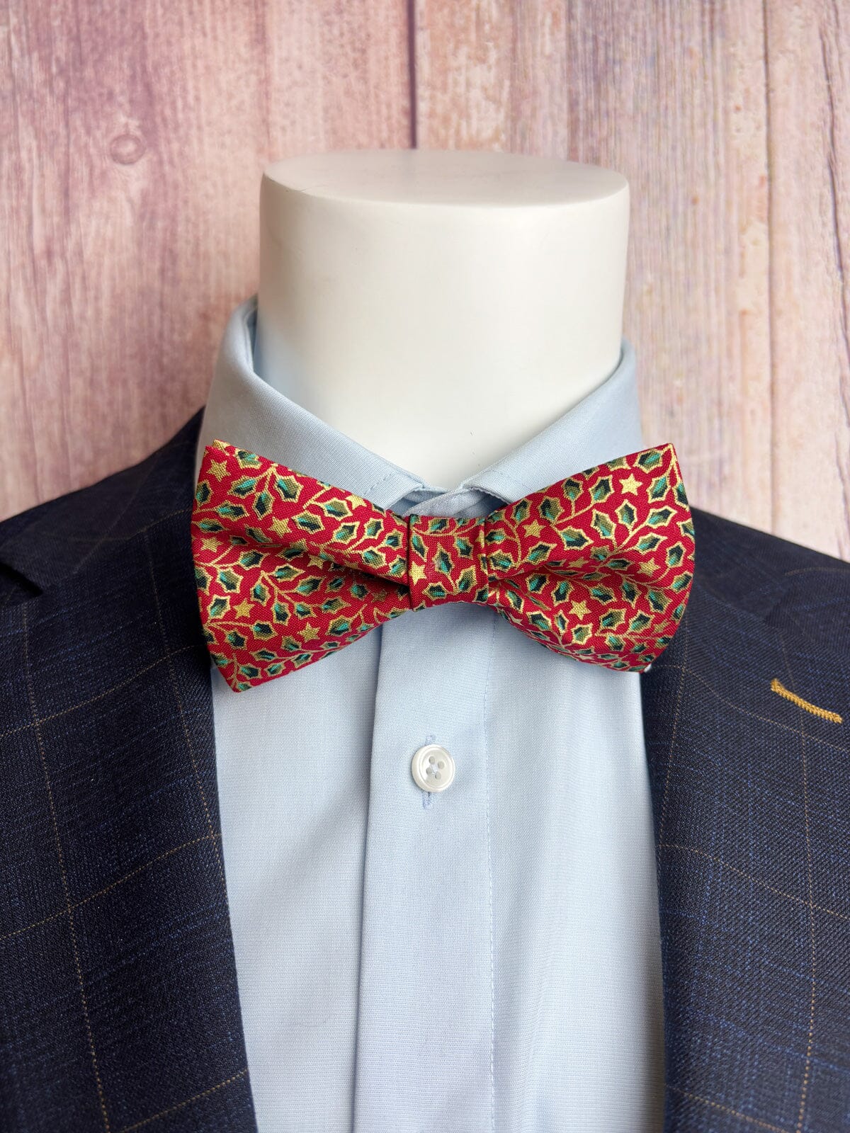 Red & Gold Holly Leaves Bow Tie - Bow Ties - 