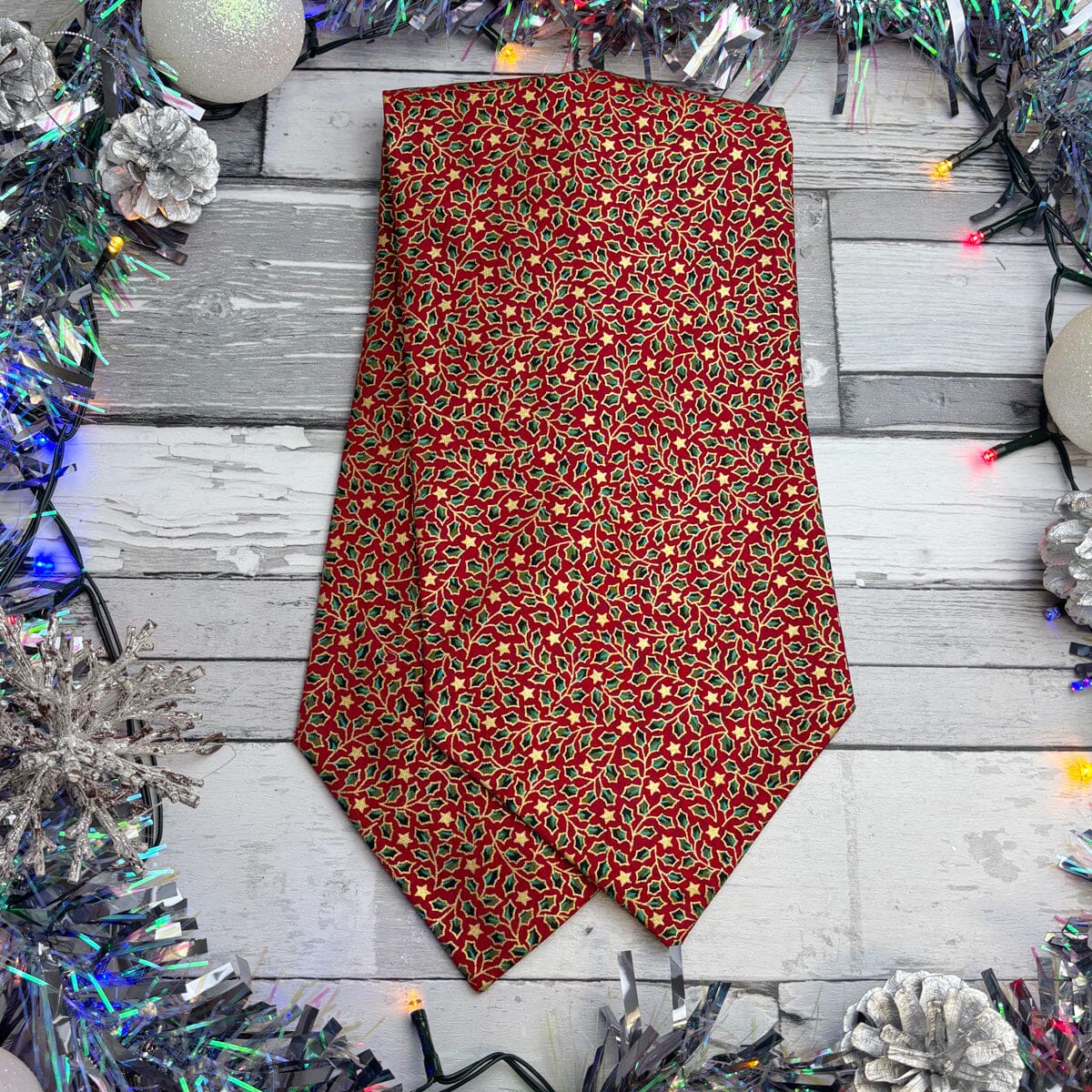 Red & Gold Holly Leaves Cravat - Cravats - 