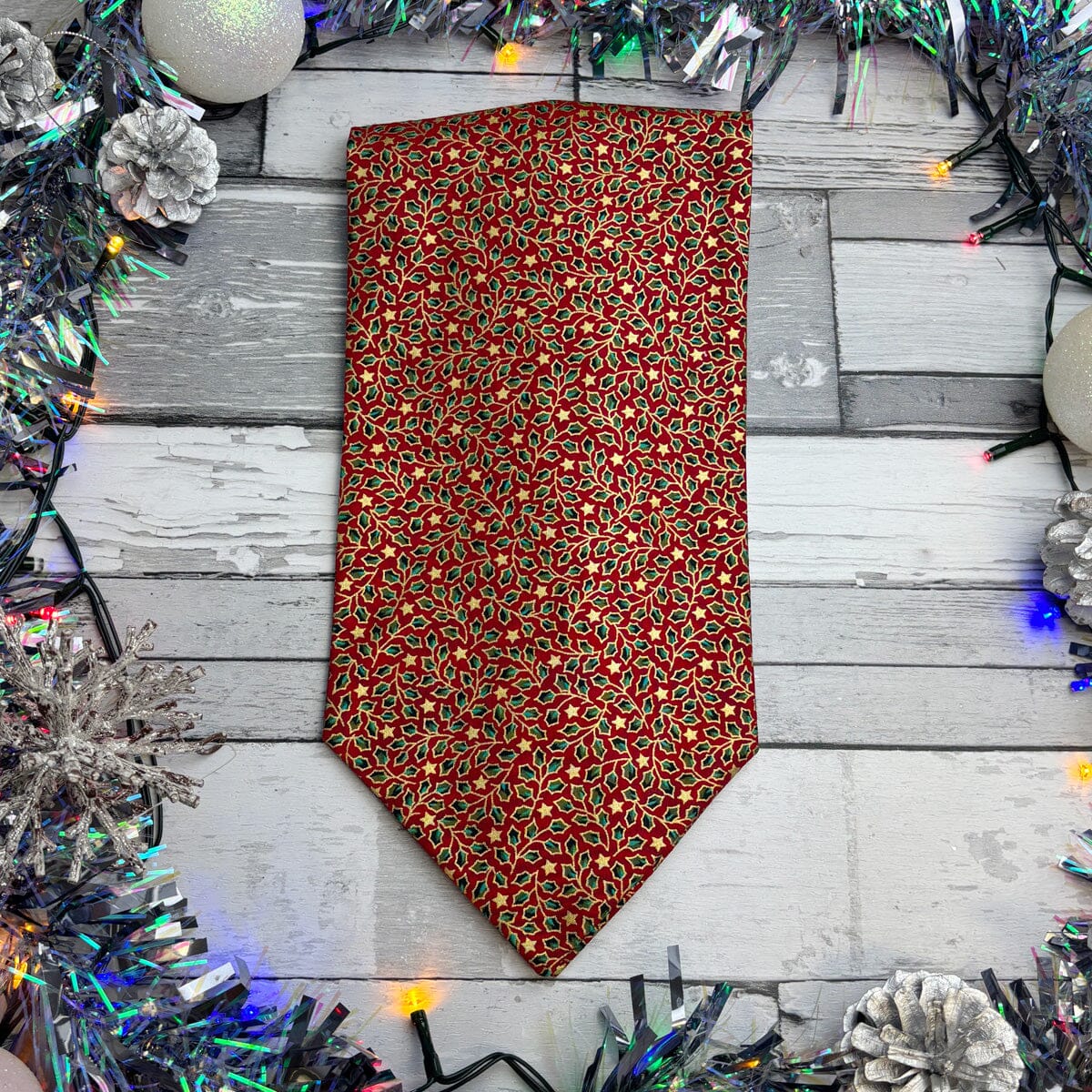 Red & Gold Holly Leaves Cravat - Cravats - 
