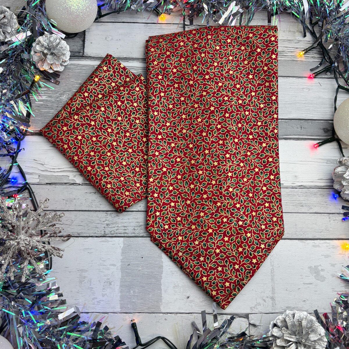 Red & Gold Holly Leaves Cravat - Cravats - 