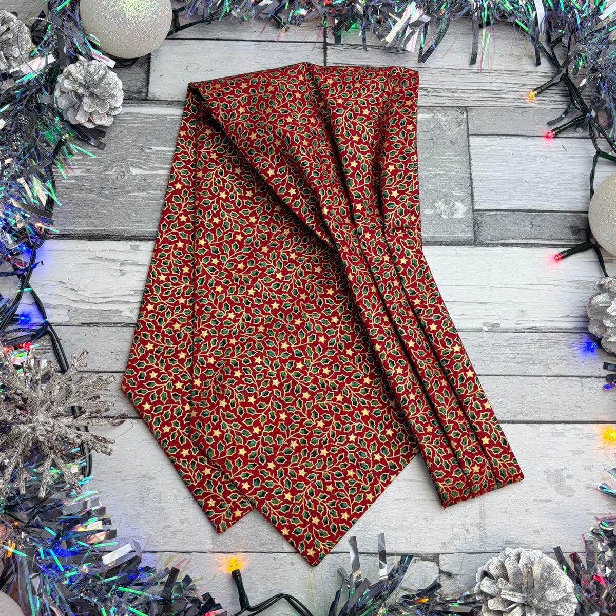 Red & Gold Holly Leaves Cravat - Cravats - 