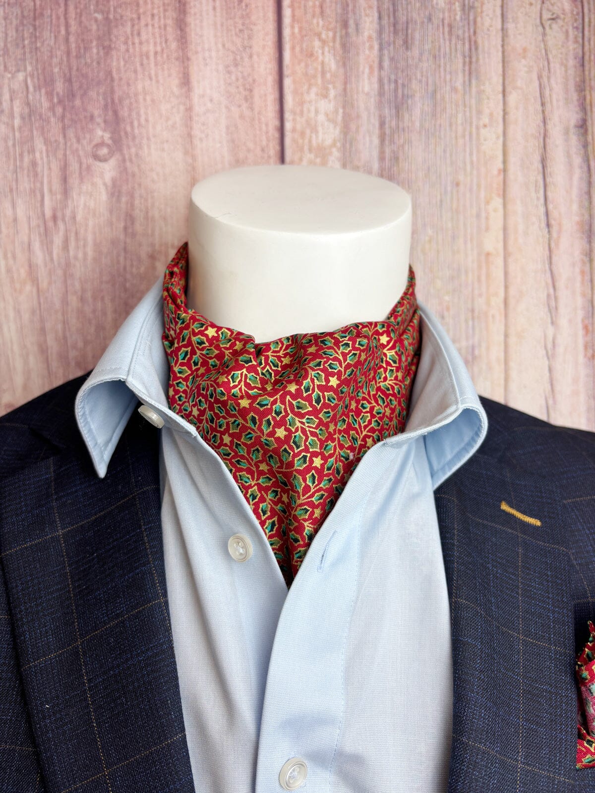 Red & Gold Holly Leaves Cravat - Cravats - 