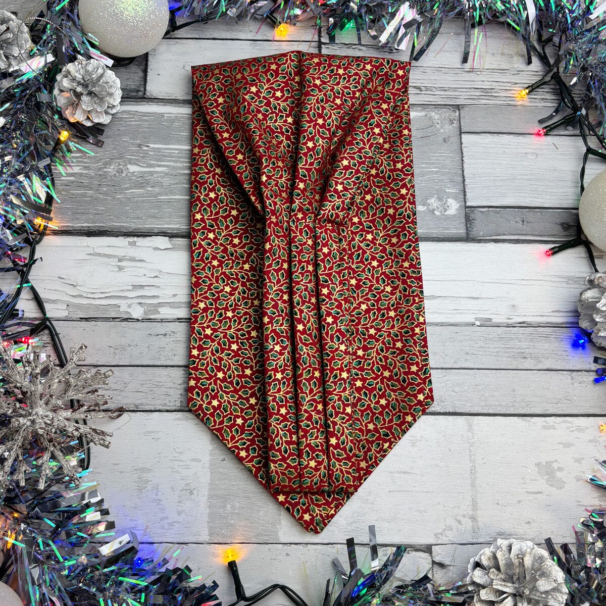 Red & Gold Holly Leaves Cravat - Cravats - 