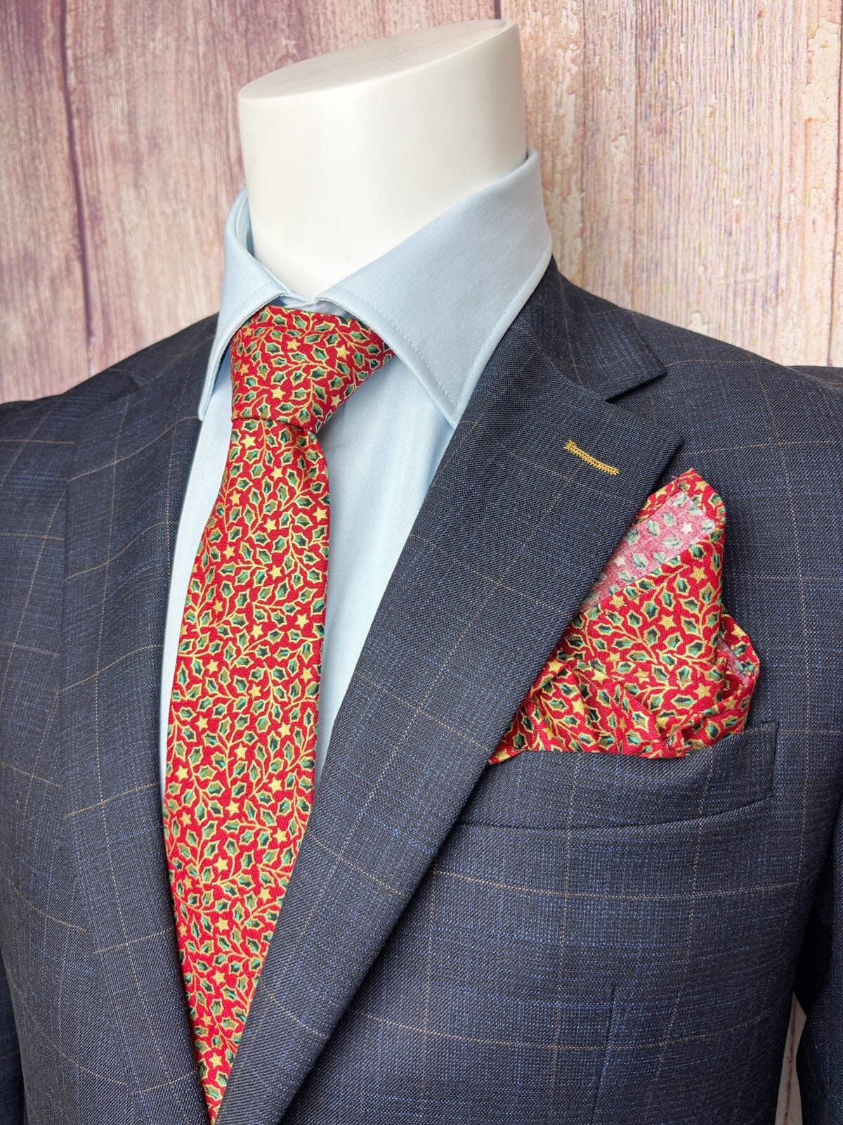 Red & Gold Holly Leaves Pocket Square - Pocket Square - 