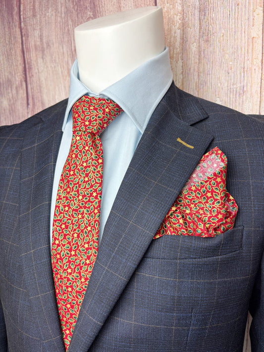 Red & Gold Holly Leaves Pocket Square - Pocket Square - 
