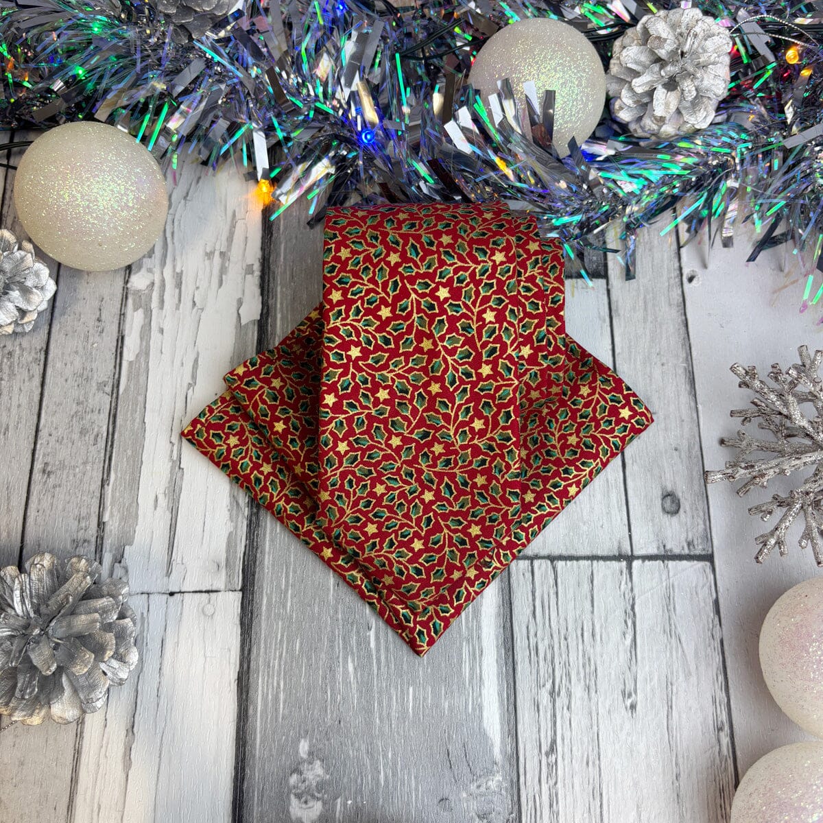 Red & Gold Holly Leaves Tie - Ties - 