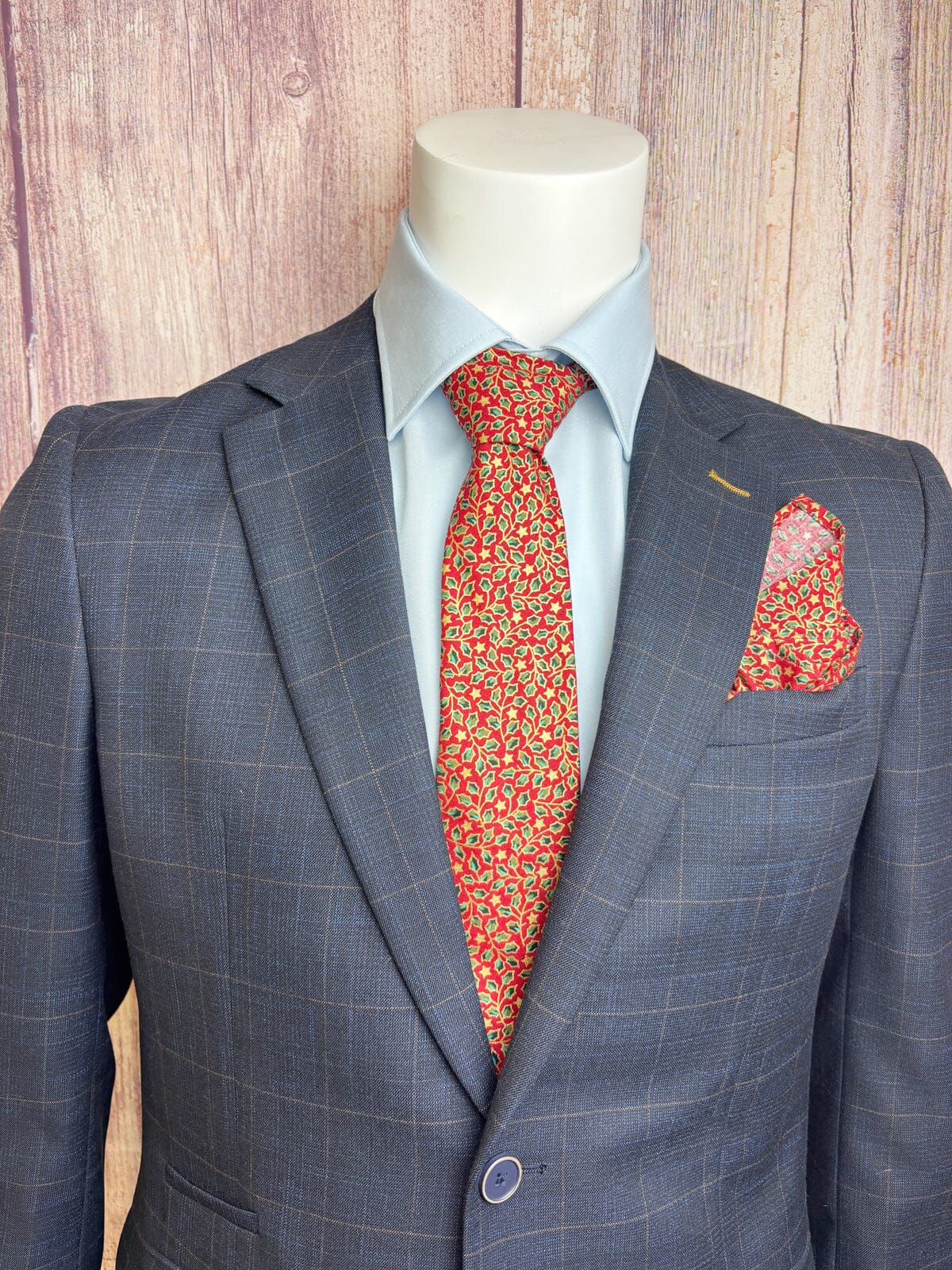 Red & Gold Holly Leaves Tie - Ties - 