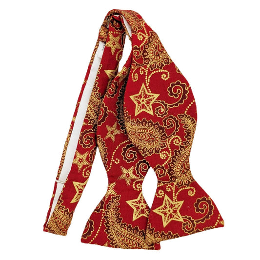 Red & Gold Paisley Bow Tie - Bow Ties - Self-Tie 