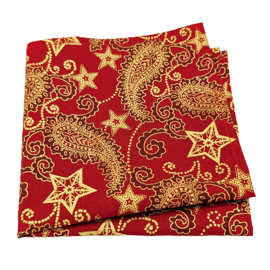 Red & Gold Paisley Pocket Square - Handkerchiefs - 