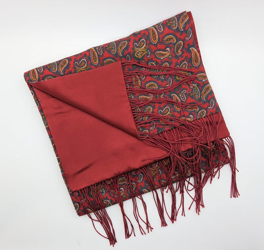 Red Paisley Wool Backed Silk Scarf - Scarves - 