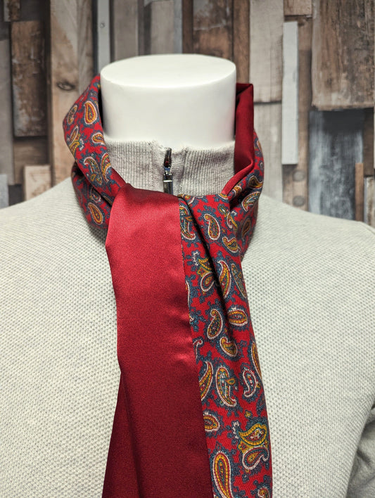 Red Paisley Wool Backed Silk Scarf - Scarves - 