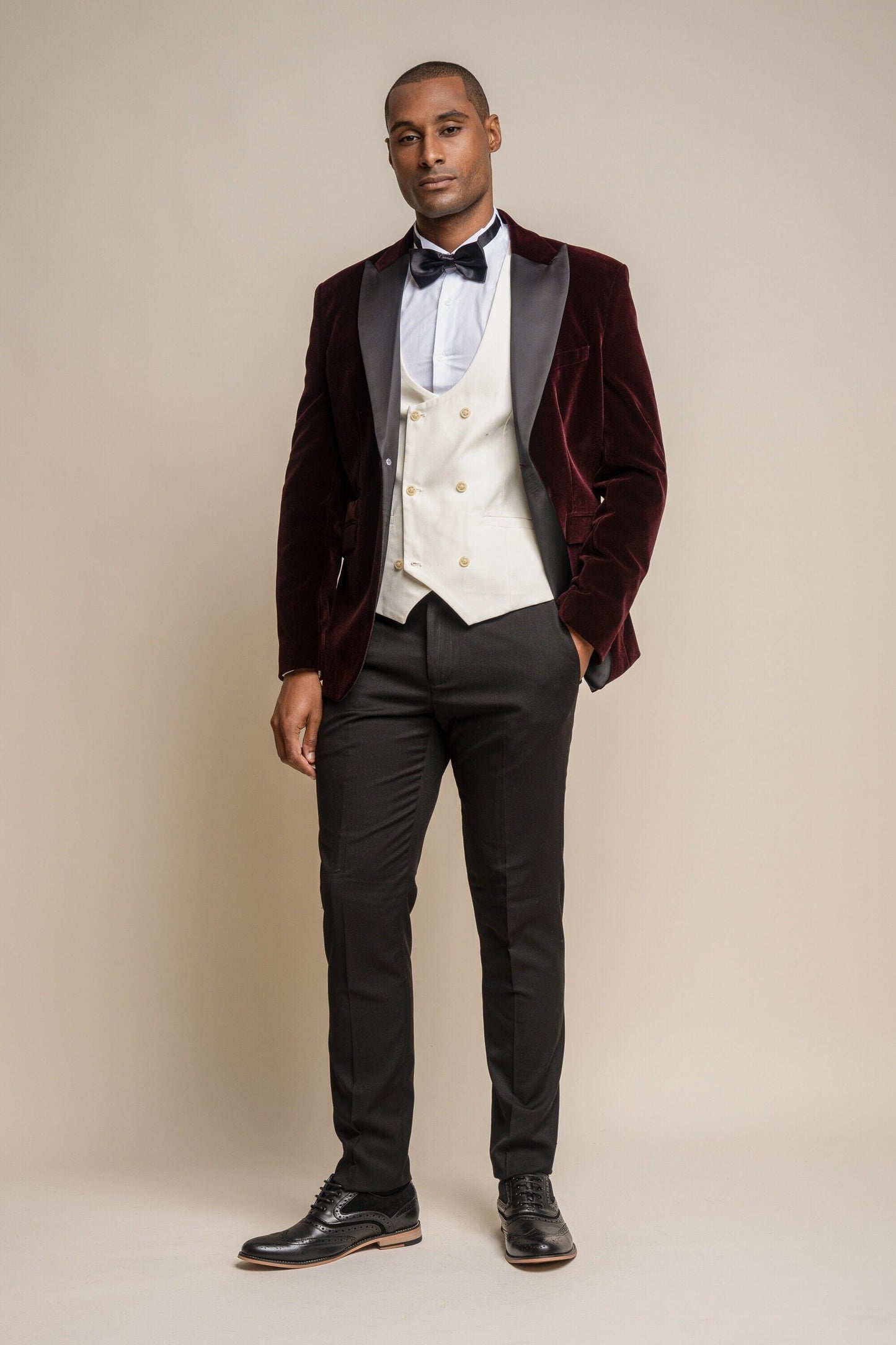 Rosa Wine Velvet 3 Piece Tuxedo Suit - Suits - - THREADPEPPER