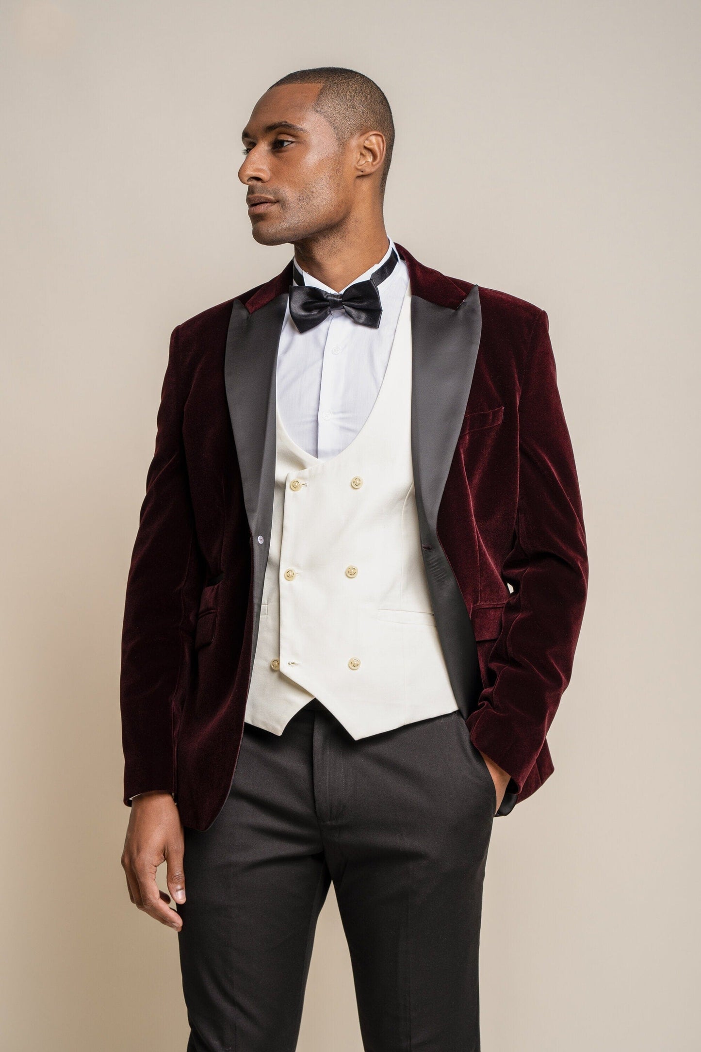 Rosa Wine Velvet 3 Piece Tuxedo Suit - Suits - - THREADPEPPER