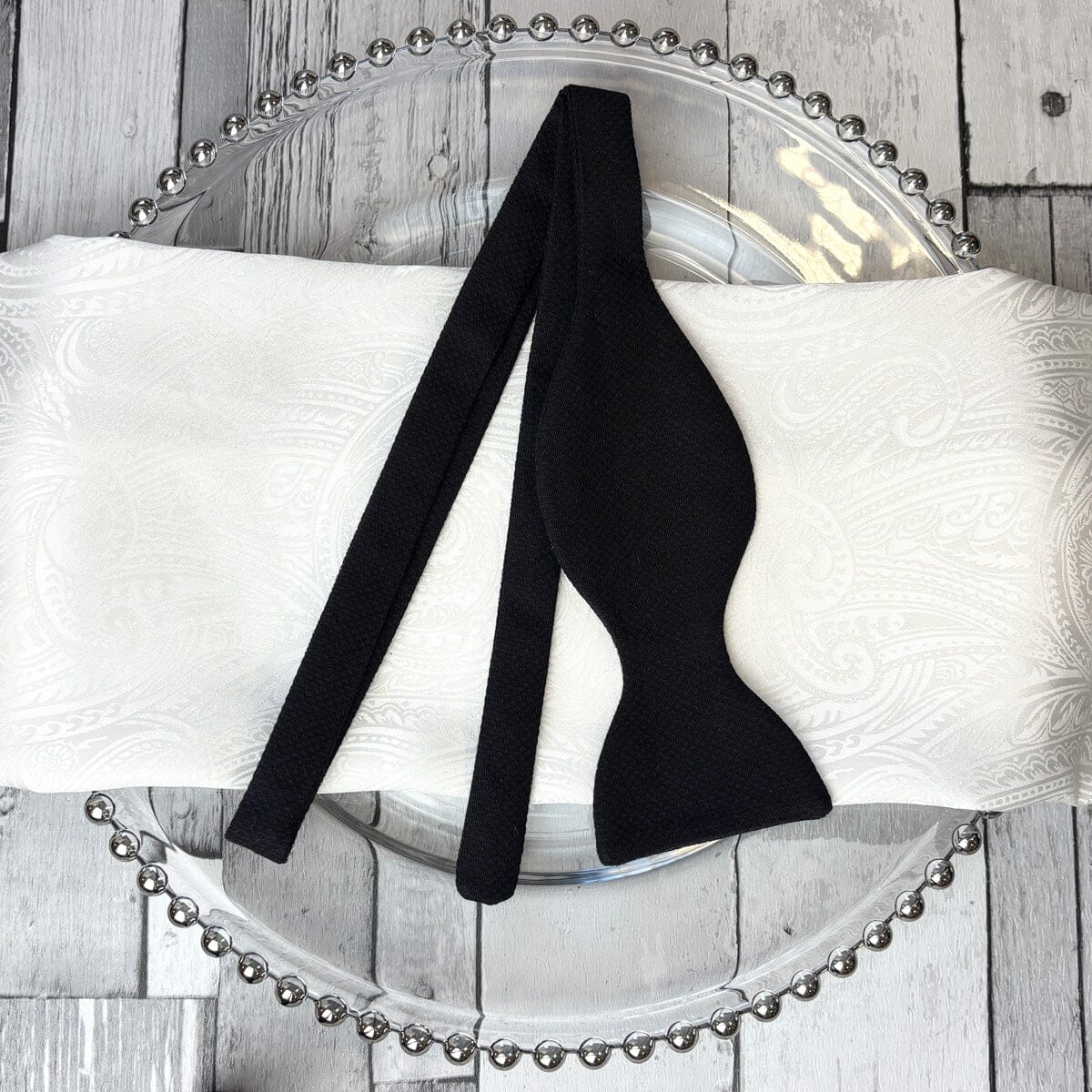 Single End Black Marcella Self-Tie Bow Tie - Formalwear - 