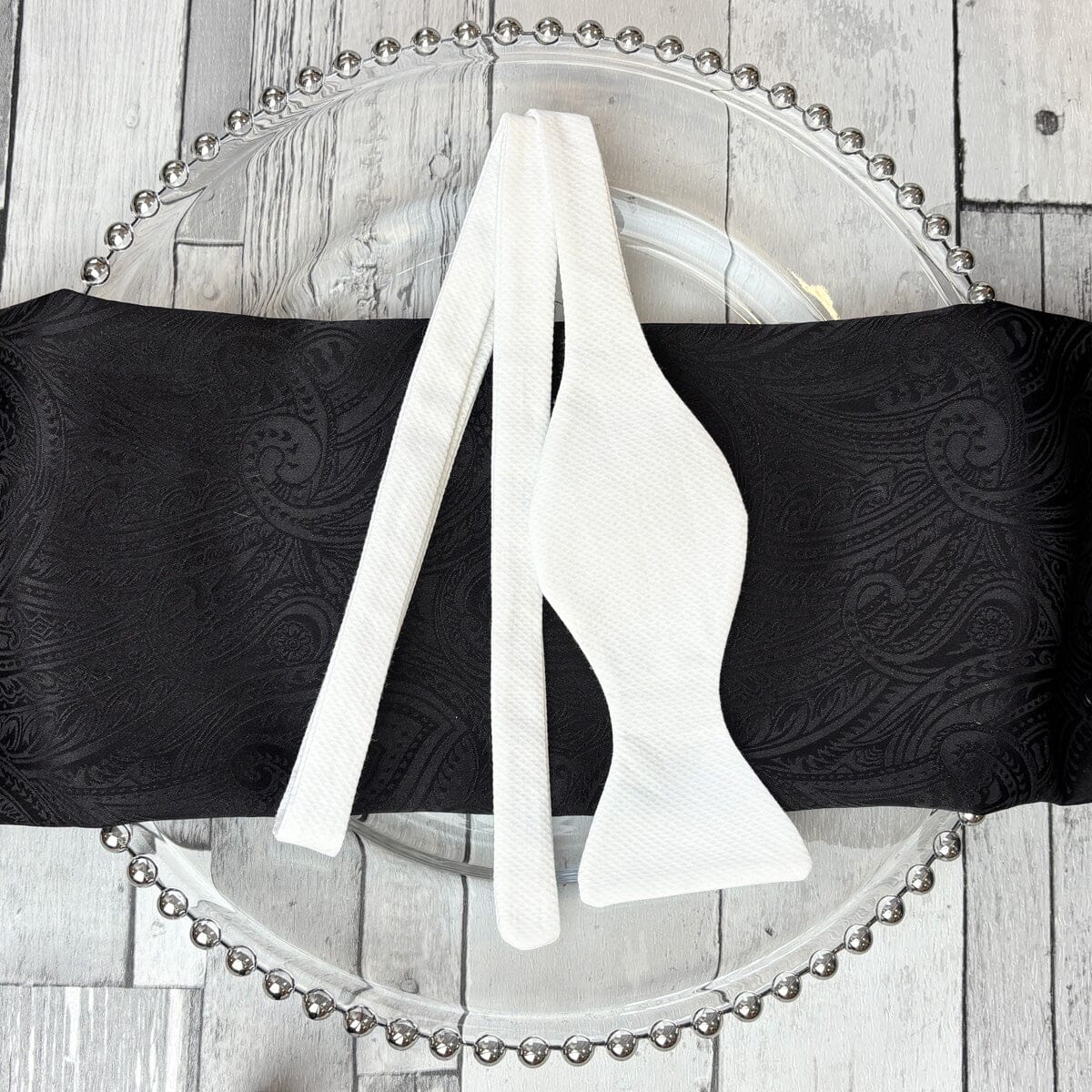 Single End White Marcella Self-Tie Bow Tie - Formalwear - 