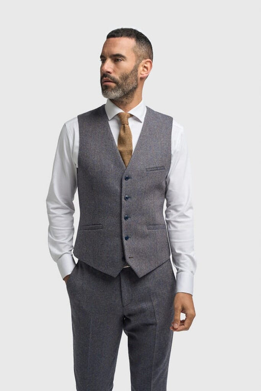 Thomas Grey Herringbone Waistcoat - Waistcoats - 34R 