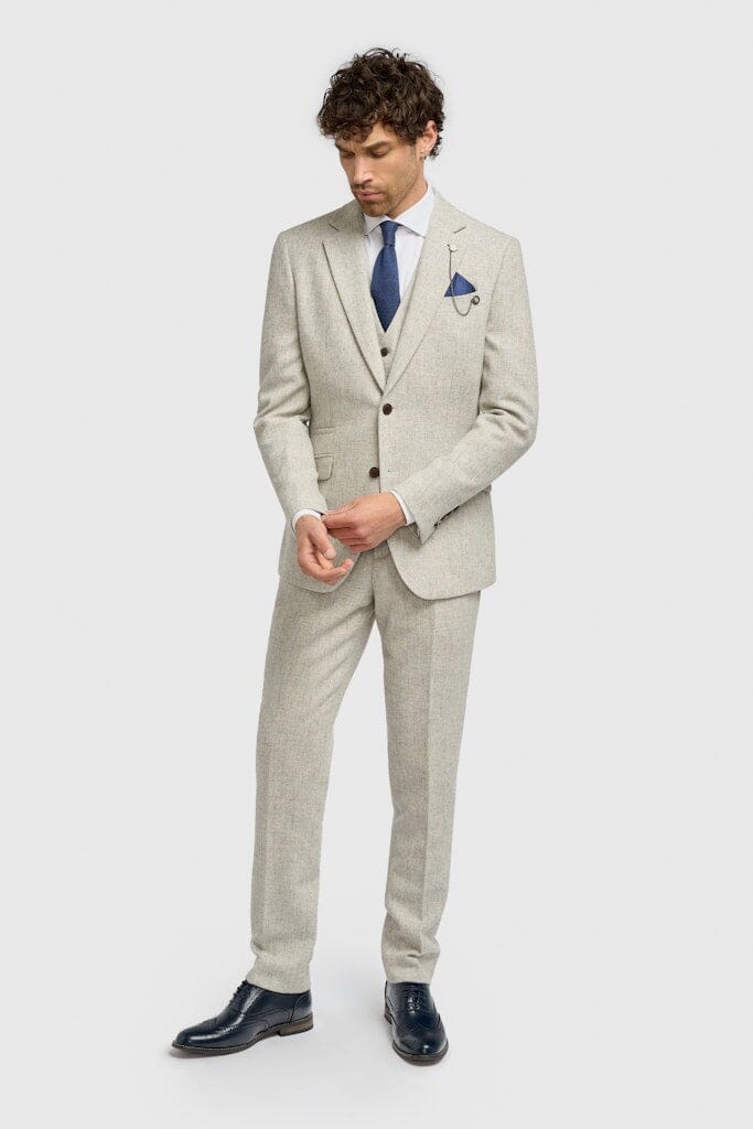 Thomas Pearl Grey Herringbone 3 Piece Suit - Suits - 
