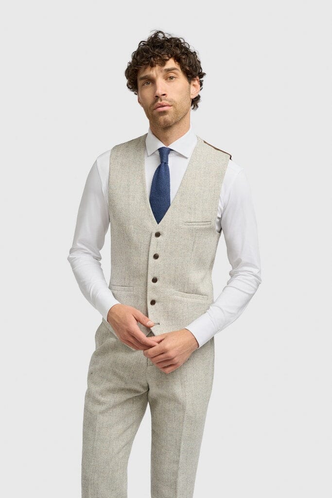 Thomas Pearl Grey Herringbone 3 Piece Suit - Suits - 