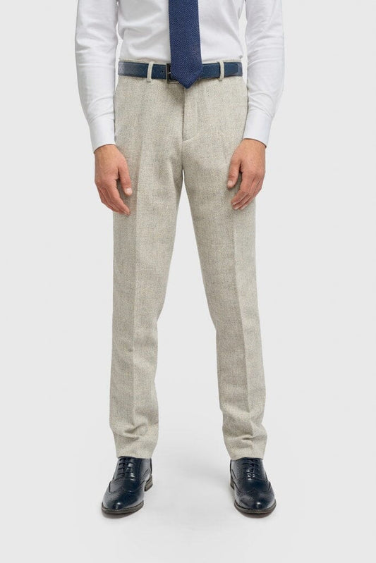 Thomas Pearl Grey Herringbone Trousers - Trousers - 28R 