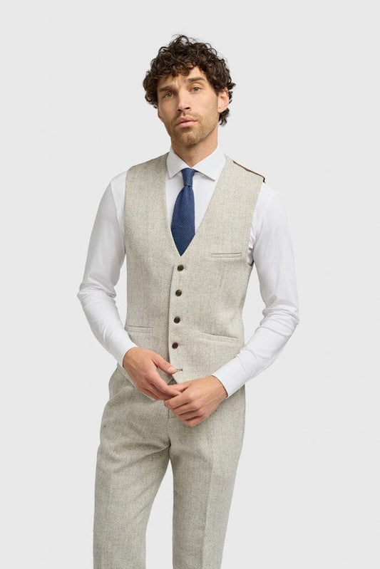 Thomas Pearl Grey Herringbone Waistcoat - Waistcoats - 34R 