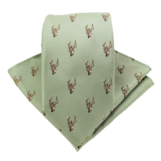 Wild Sage Stags Tie - Ties - Regular Add Pocket Square - Save £1.00 