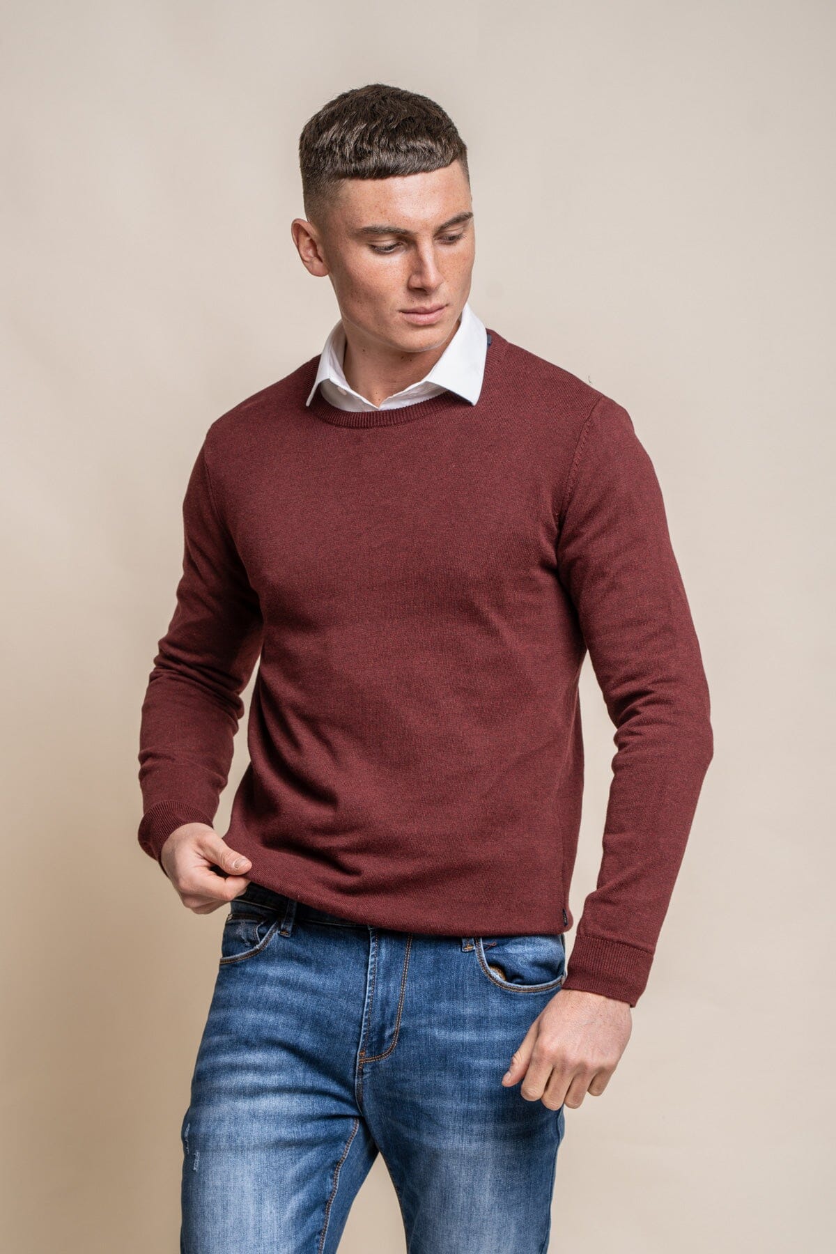 Wine Red Crewneck Jumper - Jumpers - - THREADPEPPER