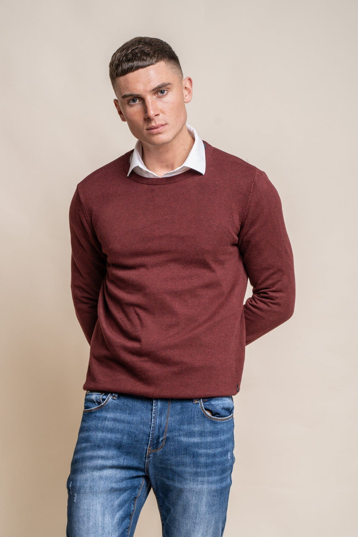 Wine Red Crewneck Jumper - Jumpers - S - THREADPEPPER