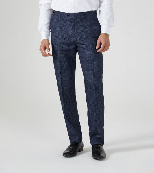 Woolf Blue Check Trousers - STOCK CLEARANCE - Trousers Sale - 28R 
