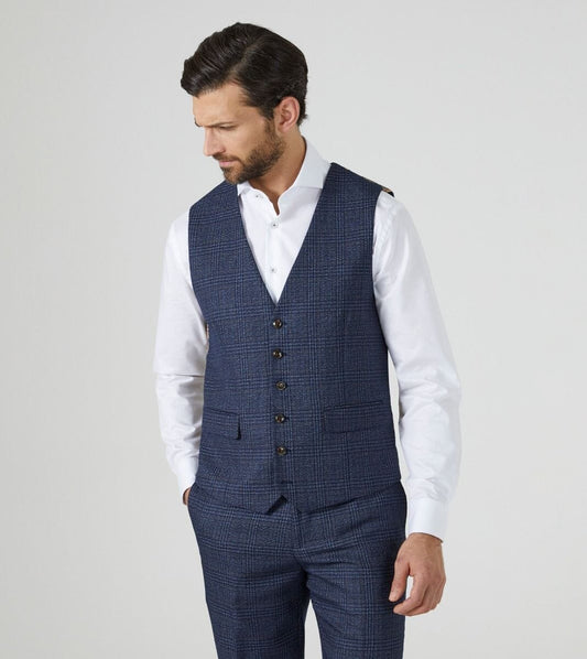Woolf Blue Check Waistcoat - STOCK CLEARANCE - Waistcoats Sale - 34R 