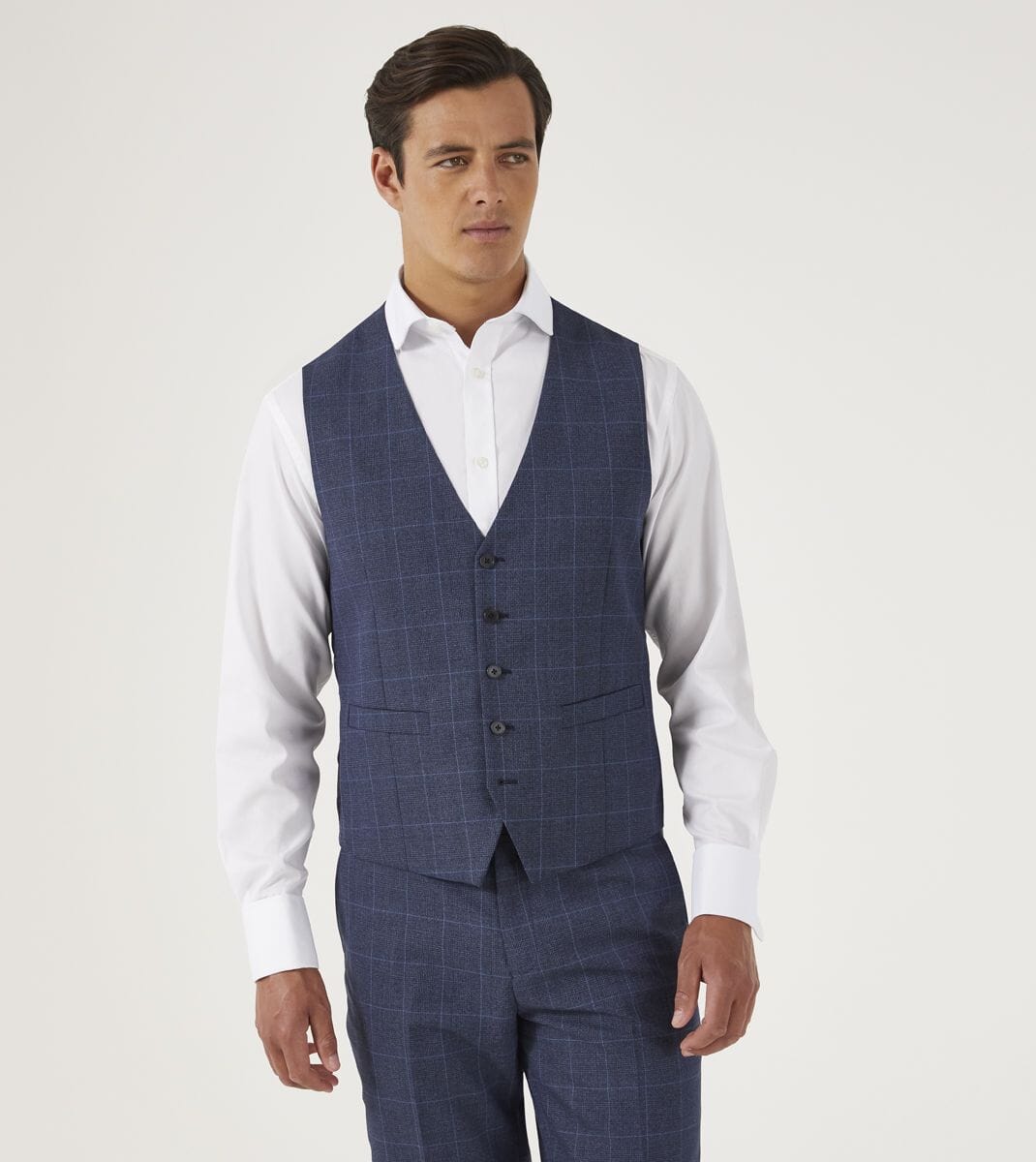 Anello Blue Prince Of Wales Check Waistcoat - Waistcoats - 34R Single Breasted - THREADPEPPER
