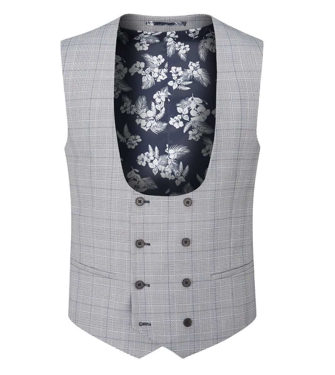 Anello Grey Prince Of Wales Check Waistcoat - Waistcoats - - THREADPEPPER