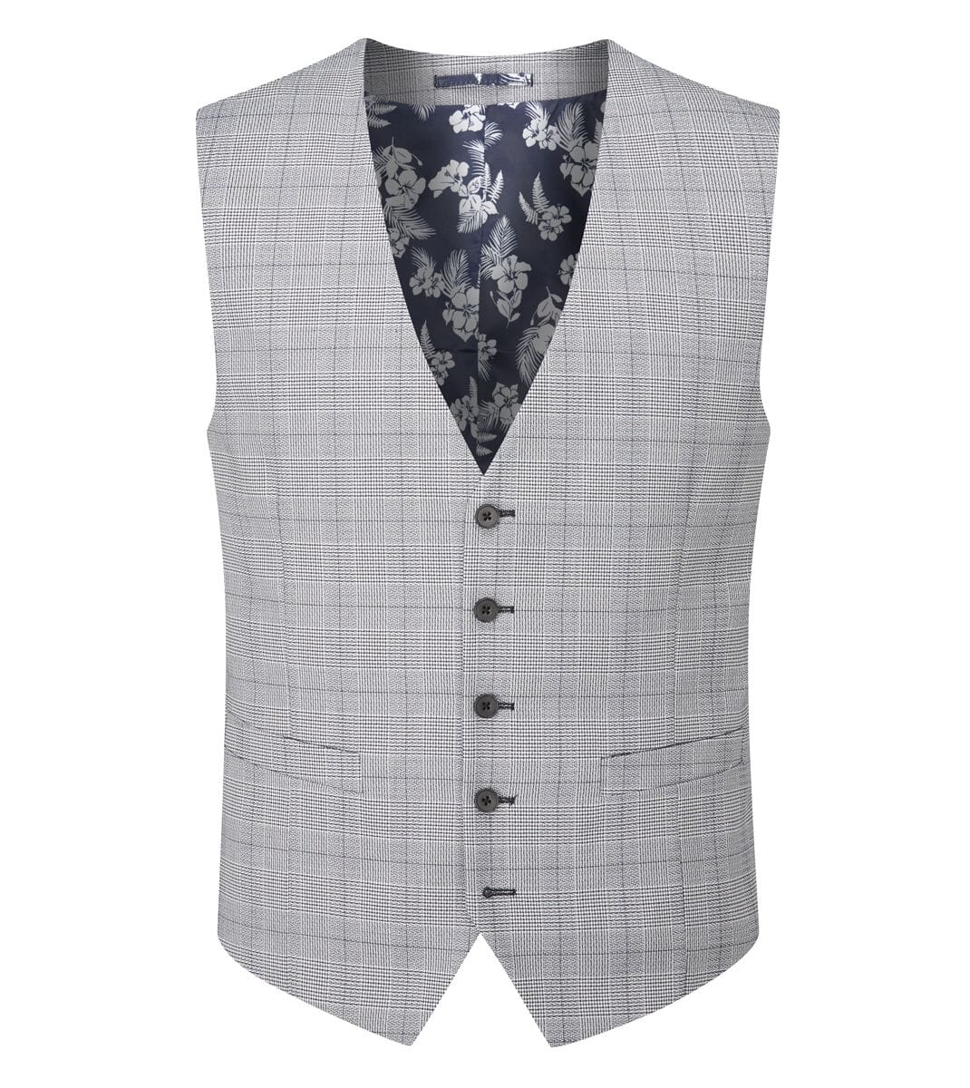 Anello Grey Prince Of Wales Check Waistcoat - Waistcoats - - THREADPEPPER