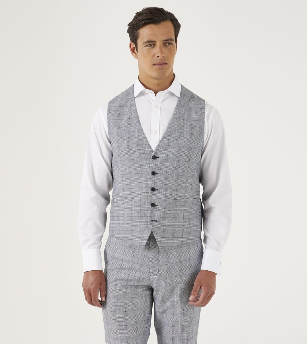 Anello Grey Prince Of Wales Check Waistcoat - Waistcoats - 34R Single Breasted - THREADPEPPER