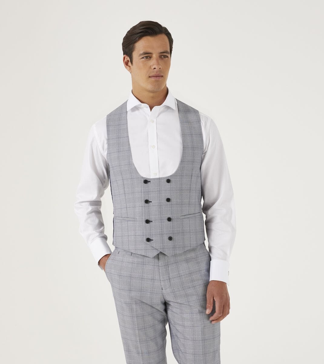 Anello Grey Prince Of Wales Check Waistcoat - Waistcoats - 36R Double Breasted - THREADPEPPER
