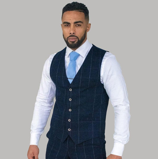 Navy Check Tweed Waistcoat - STOCK CLEARANCE - Waistcoats - 34R - THREADPEPPER