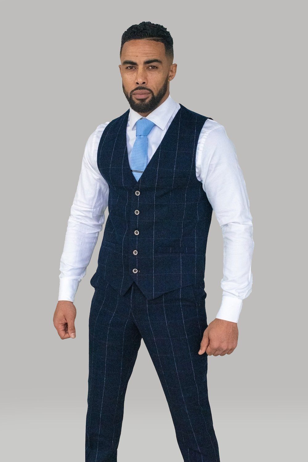 Navy Check Tweed Waistcoat - STOCK CLEARANCE - Waistcoats - - THREADPEPPER