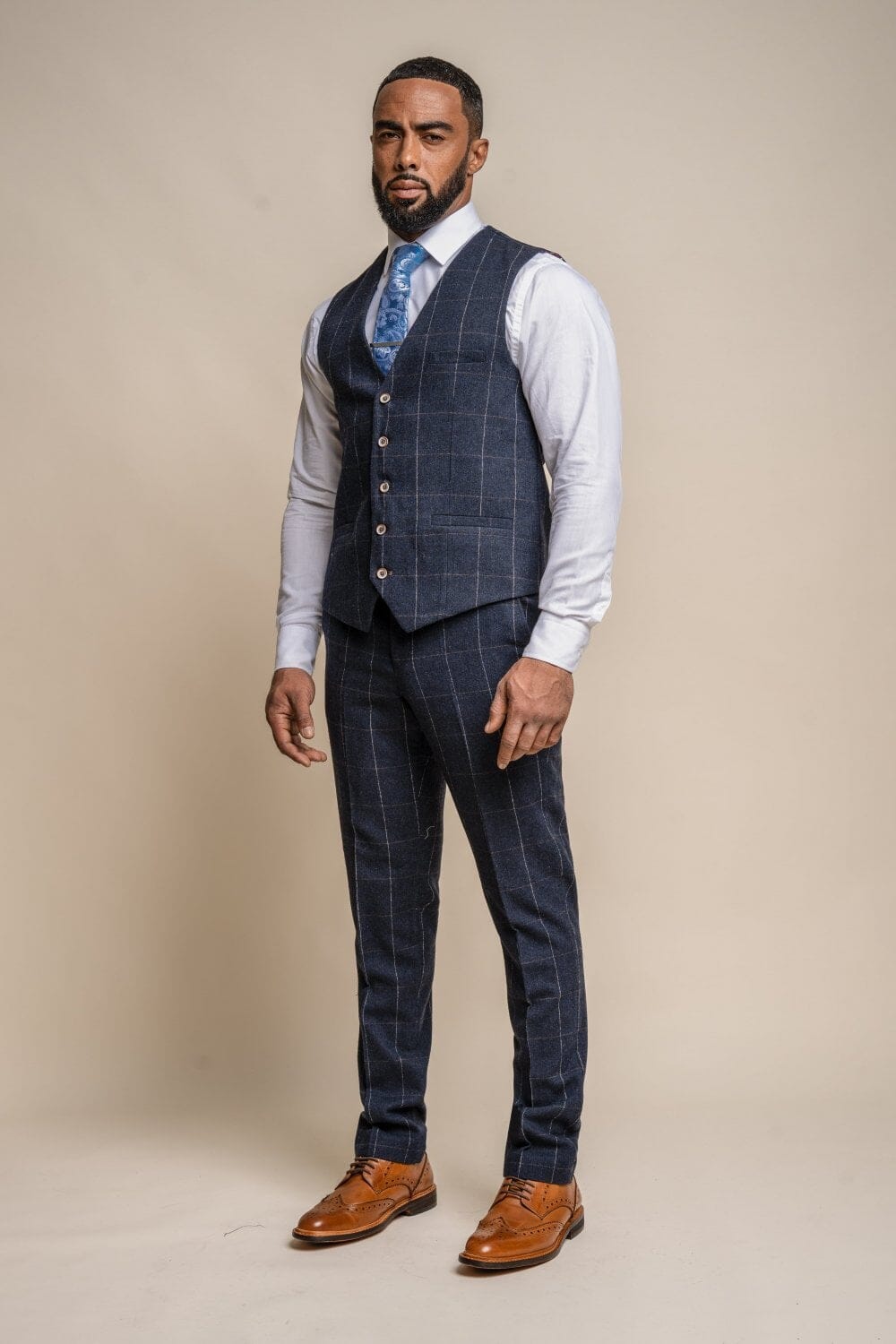 Angels Navy Check Tweed Waistcoat - Waistcoats - - THREADPEPPER