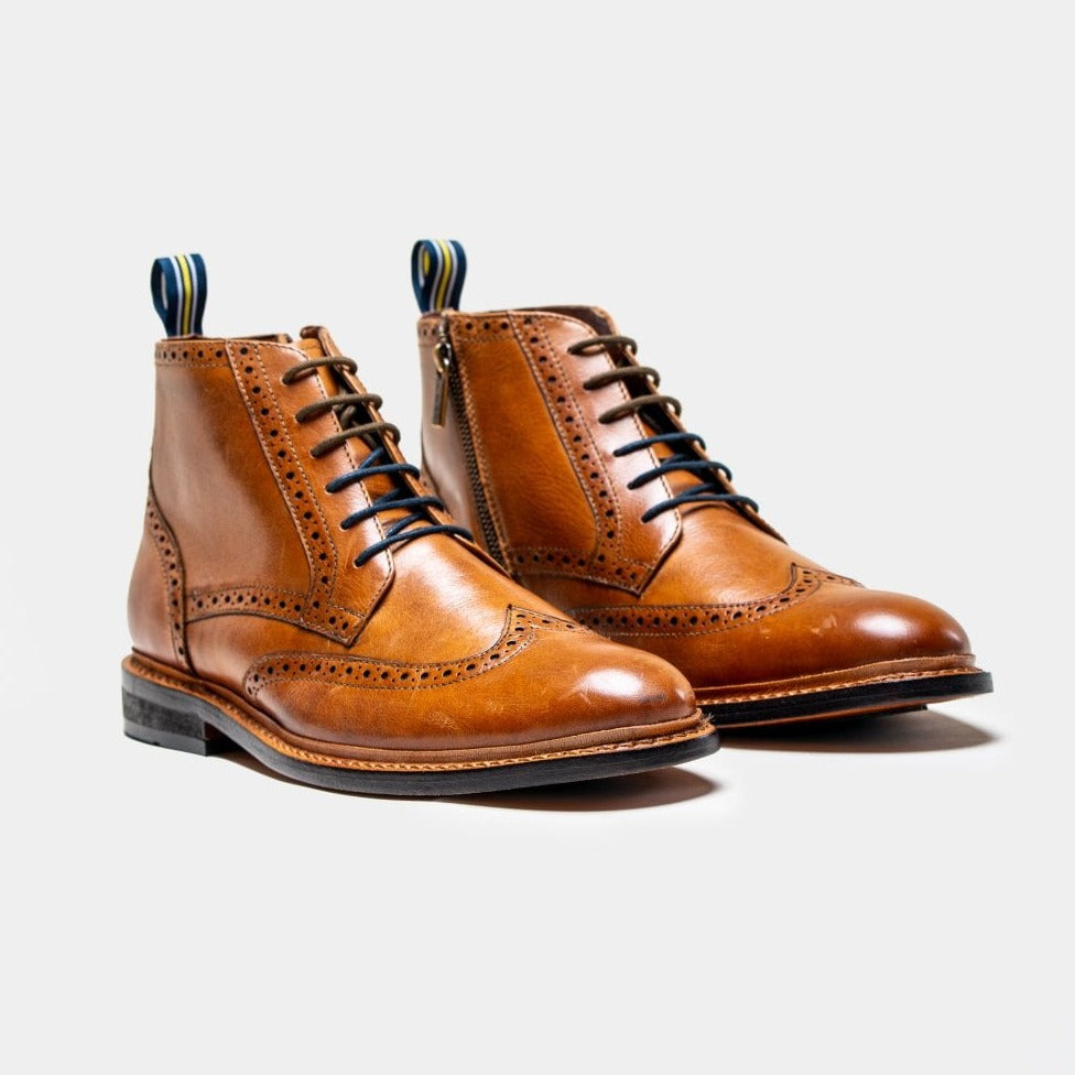 Ashmore Tan Brogue Boots - Boots - - THREADPEPPER