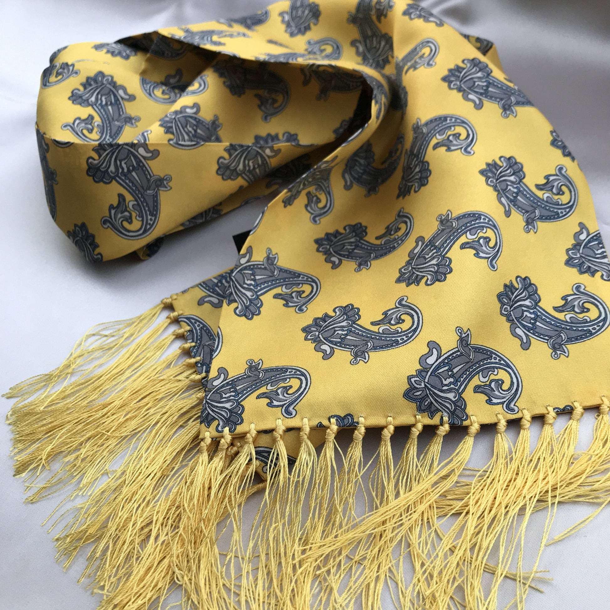 Aviator Bright Yellow Large Floral Paisley Silk Scarf - Scarves - - THREADPEPPER